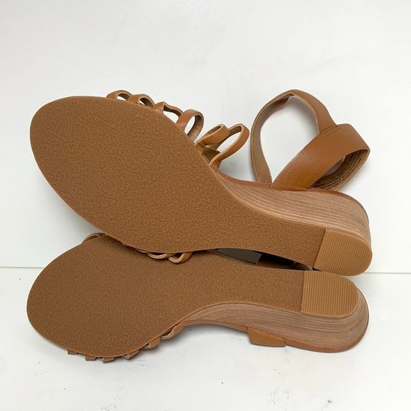 NEW Susina Terra-Lea Cognac Leather Wedge Strappy Open Toe Sandals Brown - Picture 6 of 6